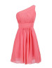 Mini One Shoulder Chiffon Ruched Knee Length Bridesmaid Dress With Folded Sash